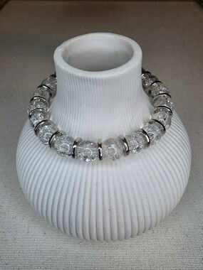 Cracked Glass & Silver Rondelle Stretch Bracelet